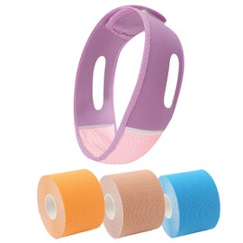 AYNKG 1 PCS Double Chin Lift Mask (Pink), 3 PCS Facial Lift Tape, 2.5cm x 5m Tape Facial Wrinkles,Anti-Wrinkle Patch,Angry Wrinkle Patch,Firming and Tightening Skin Patchs (Light Skin/Sky Blue/Orange)