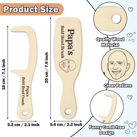 BkeeCten 2pcs Bald Head Brush and Comb, Funny Bald Man Grooming Tool Gag Gift for Bald Man, Wooden Hairless Combing Papa's Bald Head Brush and Comb with No Teeth Set, Prank Gift for Father