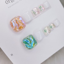 Pink & Blue Ice Stone Pedi Tip - Pink / 핑크&블루 얼음스톤 페디팁 - 핑크