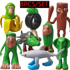 8pcs 1 Set Italian Brainrot Plastic Toy Action Figure,Tung Tung Tung Sahur Tralalero Tralala Decorative, Desktop Ornaments, Christmas, Birthday Gifts ,Animals:_8PCS