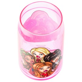 Silver Buffalo Bratz Girls Night Out Circle Badge and Checkerboard Pink 2pk 16oz Glass Tumbler w Bamboo Lid and Glass Straw Set