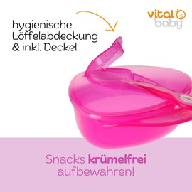Vital Innovations 492020 01 Baby's First Plate with Lid and Spoon Set – Age 6 months Pink