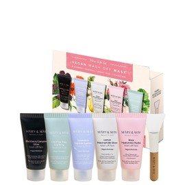Mary&May Vegan Wash Off Mask Mini Gift Set - Cica Tea Tree, Rose Hyaluronic, Lemon Niacinamide, Blackberry Complex, Calendula Peptide - Soothing, Hydrating, Radiant Skin, Anti-Aging, 1.01oz. 5 Pack