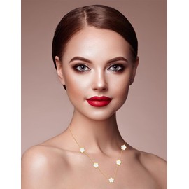 JIEMUCHU Gold Plated Stainless Steel Four Leaf Clover Necklace Jewelry for Women (White-Gold Plated)