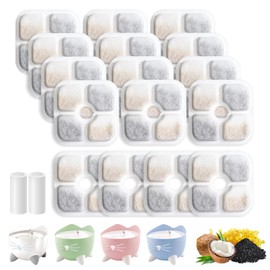 16-Pack Cat Water Fountain Filter Compatible with Catit Fountain Filter Replacement,Only for 2.5L (84.5 fl oz) Blue, Green, Pink, White Whiskers Pattern pet Fountain(Triple Filtration)