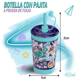 Pipeeto - 480ml Tumbler with Lid and Straw, Reusable Kids Cup, BPA Free, Leakproof, Non-Spill, Kids Gift, Travel Mug…