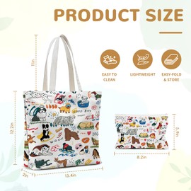 Wazzio Dog Gifts for Women with 2 Pcs Canvas Bag with Makeup Bag, Birthday Gifts for Dog Lovers, Reusable Grocery Bags Gift for Shopping Gym Travel Vacation Work