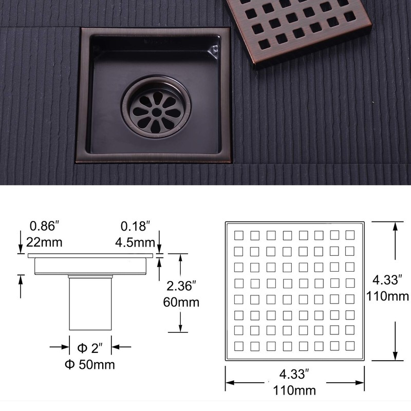 Square Shower Drain 4 inch, Nicmondo 304 Stainless Steel Point
