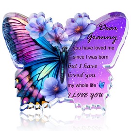 Granny Birthday Gifts, Granny Gifts on Mother's Day, Butterfly Shape Acrylic Plaque Signs with Violet Flower, Gifts for Grandma from Grandchildren, Granny Gifts for Birthday Valentines Christmas
