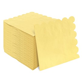 HEIPINIUYE 50 Pieces 3-ply Light Yellow Napkin Disposable Scalloped Cocktail Napkins Beverage Napkins Dessert Napkins Paper Napkins for Wedding Birthday Party Paper Dinner Napkins