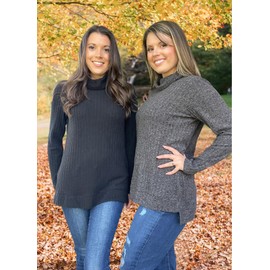 WIHOLL Turtleneck Sweaters for Women 2025 Lightweight Ribbed Knit Long Sleeve Tops Fall Clothes Loose Fit Plus Size Fashion Clothing Charcoal Grey S