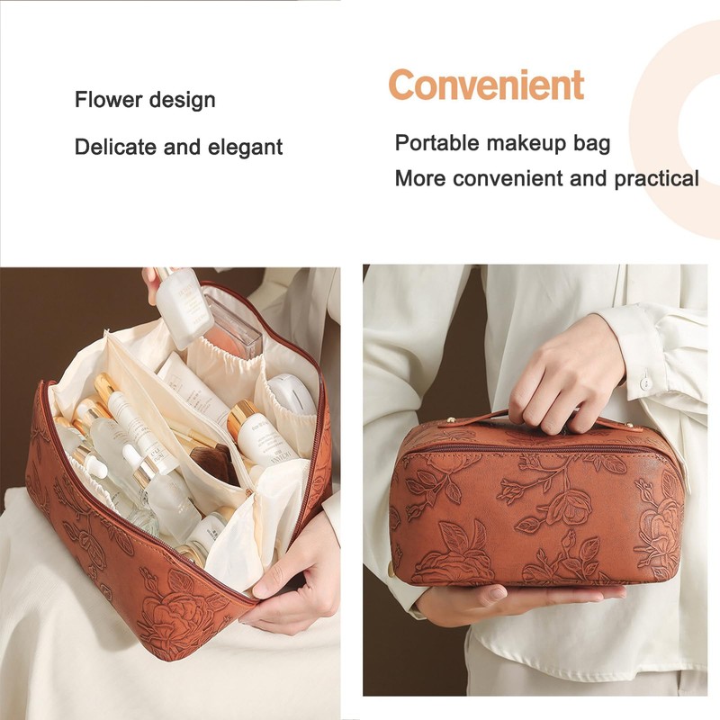Travel Makeup Bags Cosmetic Organizer Bag,Large Capacity PU Leather Toiletry
