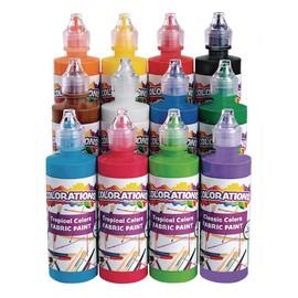 Colorations Fabric Paint Set, 4oz Bottles, 12 Colors, Fabric Paint is Permanent & Remains on The Fabric, Creamy & Easy to Apply to Cotton, Cotton Blends, Polyester, Canvas & More, Craft Fabric Paint