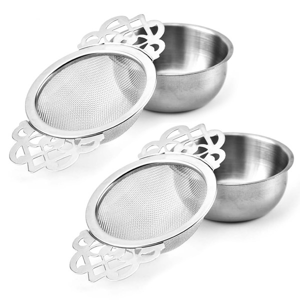 SULIVES 2-Pack Tea Strainers, Stainless Steel Fine Mesh with Drip