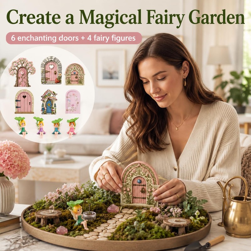 XLTXWD 10Pcs Fairy Garden Ornament Set, Decorative Mini Fairy Doors,