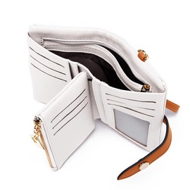 TOPKOOL Wallets for Women Small Bifold Rfid Leather Ladies Wallets,Compact Wristlet Womens Billfold,Trifold Card Holder with Multi Credit Card Slot Zipper Coin Pocket and Wrist Strap(White)