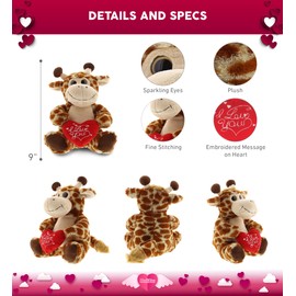 DolliBu I Love You Valentine Plush Sitting Giraffe - Cute Stuffed Animal with Red Heart and Name Personalization Gift for Valentines Day, Birthday, Anniversary, Romantic Date - 9 Inches