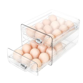 Obsoorth Egg Holder for Fridge 24, 2 Layers Stackable Clear Eggs Organizer, Egg Container for Refrigerator with Eggs 24 Count, Space-Saving Refrigerator Organizers and Storage in Home, Kitchen