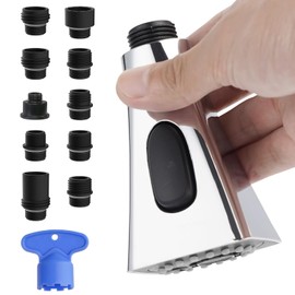 iFealClear Kitchen Faucet Head Replacement, Pull Down Faucet Spray Head Replacement Compatible with Moen Delta Kitchen Sink Faucet, 3 Modes, 15 Adapters Available, Chrome