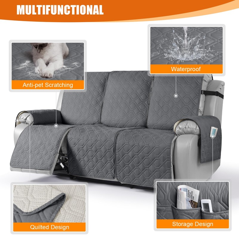 VANSOFY Waterproof Recliner Couch Covers, Sofa Covers 1-Piece Washable Reclining