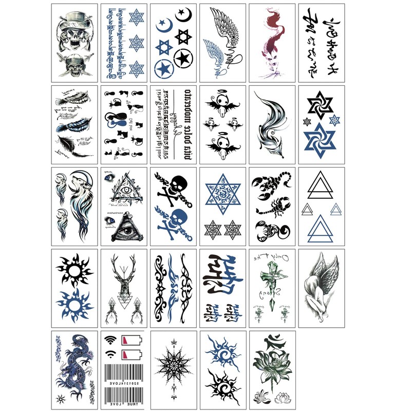 Nirbffo Black Temporary Tattoos Moon Stars Eyes Hexagram Geometry Wolf