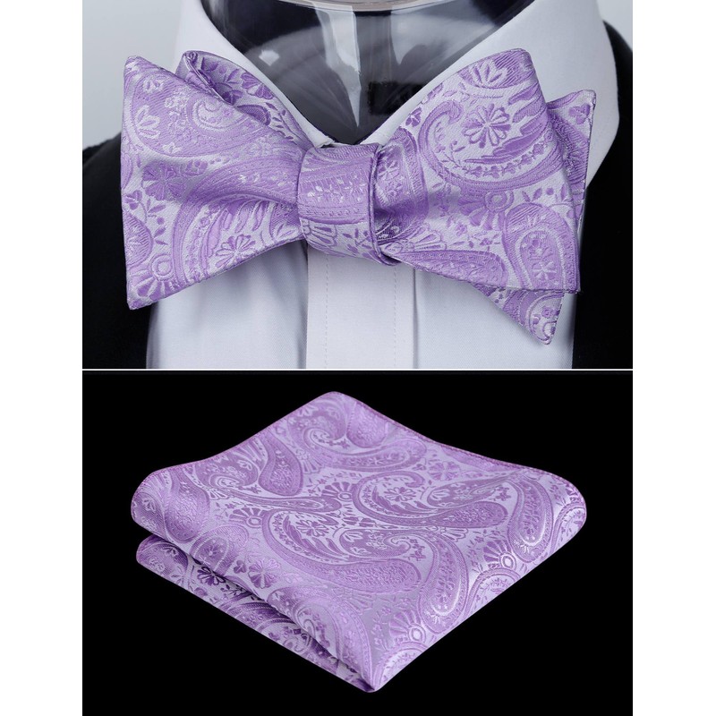 Alizeal Mens 2pcs Self-tied Paisley Bow Tie and Pocket Square