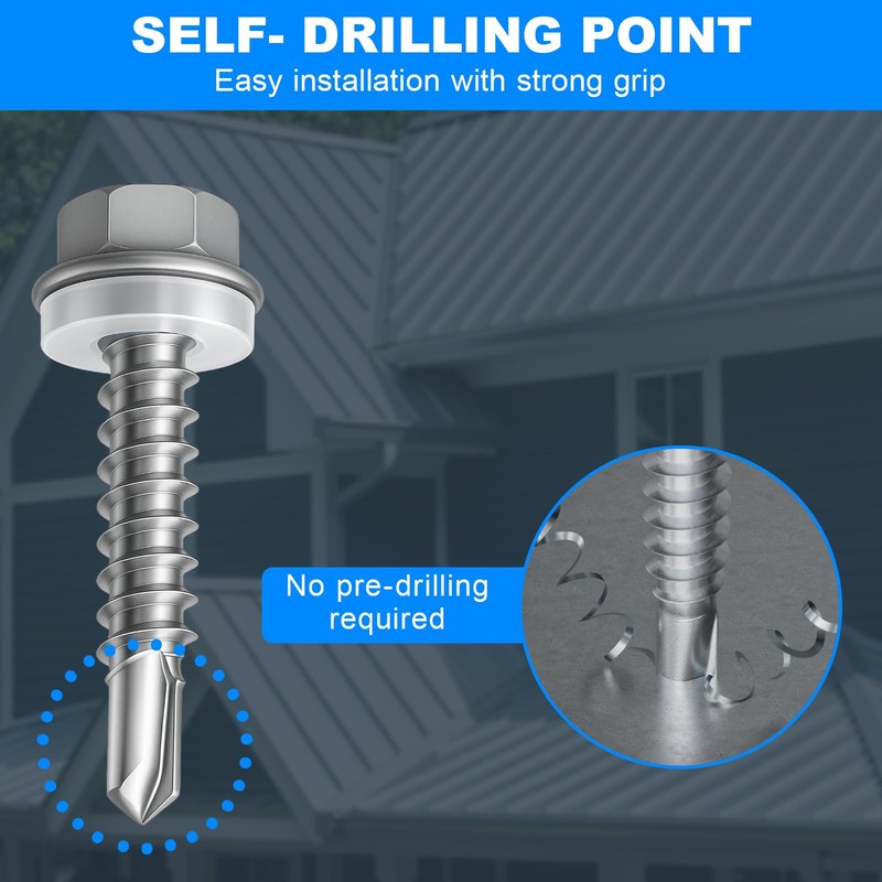 300Pcs Self Tapping Screws, Sheet Metal Screws #8x1, Self Drilling
