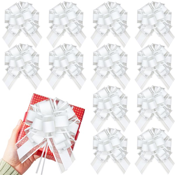 Yokodaza 12Pcs White Pull Bows for Gift Wrapping - Big
