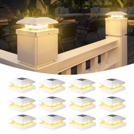 VOLISUN 4x4 Solar Fence - Post Lights 12pack, Post Cap Light Outdoor Waterproof, Whtie Deck Cap Light Solar Powered with Warm White,for 4x4 Wooden/4x4 or 5x5 Vinyl