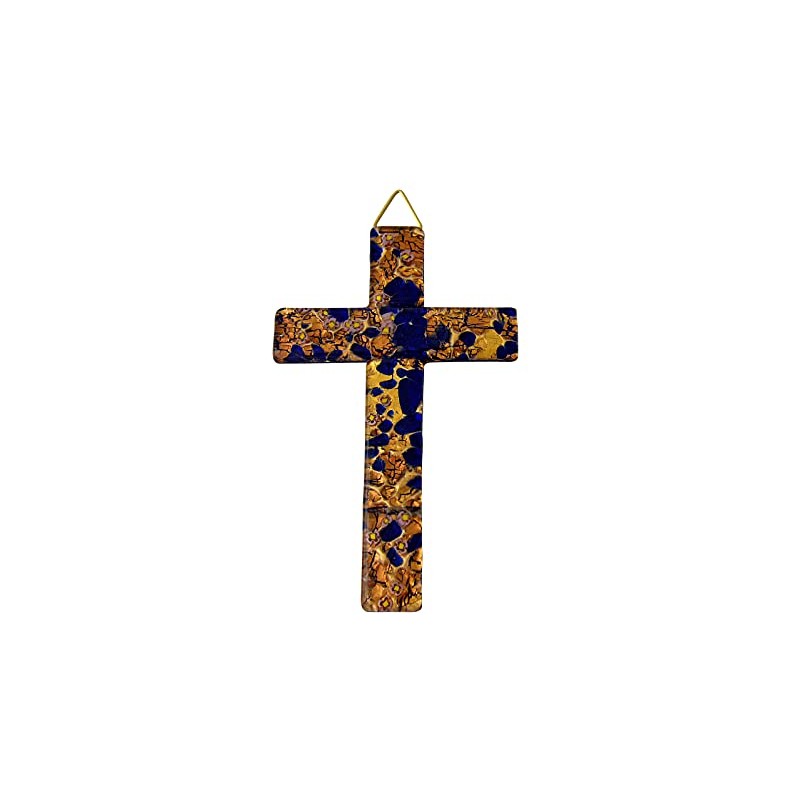 Murano Glass Cross Approx. 14.5 x 9 cm Blue/Gold