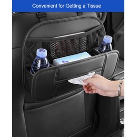 TUMECOS Car Seat Back Organizer Foldable Car Storage Bag Car Litter Bag Leather Car Organizer for Back Seat (Black)