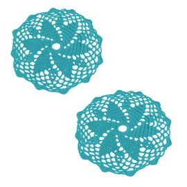 ALLHANDMADE 2PCS 9" Crochet Cotton Lace Doilies Place Mats for Dinning Kitchen Knit Round Placemat (Lake Blue)