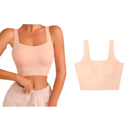 Noltrom | Brasier Tipo Camiseta Sin Varillas para Mujer, Sujetador Delgado Cómodo Sensación Desnuda. Ropa Interior Sin Costuras Seamless. (MX/US, Alfa, Chico, Regular, Regular, Beige)