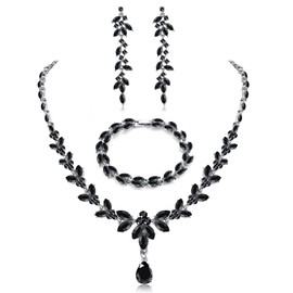 FIASASO Prom Jewelry Set Necklace Dangle Earrings Bracelet Bride Bridesmaid Crystal Bridal Jewelry Set for Wedding Rhinestone Engagement Party Prom Jewelry Set for Women