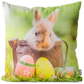 VOID Easter Eggs Rabbit Easter Bunny Cushion Cover 80 x 80 cm Polyester Decorative Cushion Couch Cushion Easter Decoration Cushion Size: 80 x 80 cm
