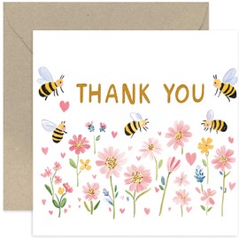 Cute Bee Thank You Card for Friends and Family - Sweet and Adorable Appreciation Gifts for Him or Her - Pastel Colours - Made in UK - Blank Inside