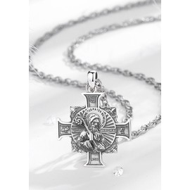 AEONSLOVE 925 Sterling Silver Saint Benedict Necklace for Men Women St Benedict Cross Pendant Saint Benedict Medal Catholic Necklace for Men Religious Jewelry for Girl Boy