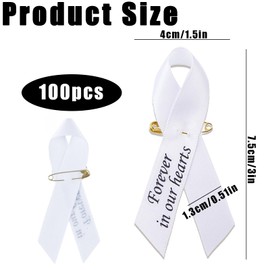 100 PCS White Ribbon Pins, Memorial Ribbons in Forever in Our Hearts for Funeral Mourning Event Bereavement Remembrance
