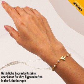 Tilove Natural Stone Labradorite Healing Stone for Women with Clover Lucky Charm Stainless Steel Bracelet Designed in France Chakra Bracelet Wellbeing Gift Idea for Women Ladies 16cm +, Stainless