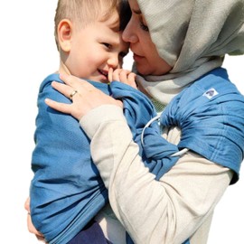 Shabany® - Ring sling carrier - 100% organic cotton - baby belly carrier for newborns toddlers up to 15 kg - includes baby wrap carrier instructions - blue (brave)