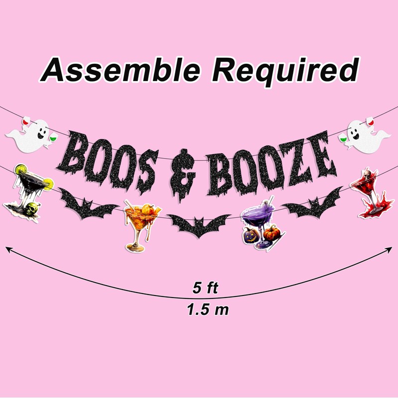 Glitter Boos and Booze Banner with Cocktail and Ghost Design