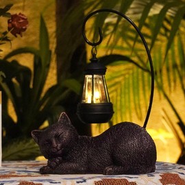 Cat Garden Statue with Solar Lantern Outdoor Decor, 13 Inch Tall Cat Figurine Decorative for Outdoor Garden, Yard, Patio, Lawn and Porch, Solar-Powered Cat Solar Lights Garden Statues and Sculpture