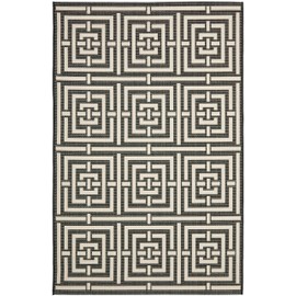 SAFAVIEH Courtyard Collection Area Rug - 5'3" x 7'7", Black & Bone, Non-Shedding & Easy Care, Indoor/Outdoor & Washable-Ideal for Patio, Backyard, Mudroom (CY6937-26)