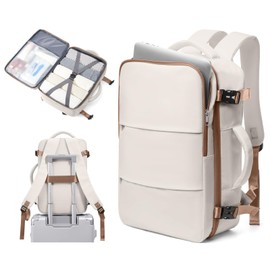 WEPLAN Travel Backpack for Women Men Carry on Backpack Flight Approved Hand Luggage for Travel Rucksack Airplane Backpacks Casual Daypack 14 inch Laptop Backpacks Business Work Waterproof,Beige Brown