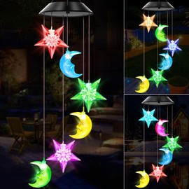 WENANA WENANA Star and Moon Solar Wind Chimes Color Changing Lights Outdoor, Best Gifts for Mom Grandma Women Wife Aunt Sister, Unique Mobile Wind Chime, Mothers Day Yard Decor