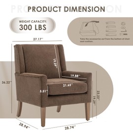 COLAMY Modern Wingback Living Room Chair, Upholstered Fabric Accent Armchair, Single Sofa Chair with Lounge Seat and Wood Legs for Bedroom/Office/Reading Spaces, Brown