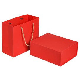 GP SUP Elegant Gift Boxes with Gift Bag for Presents with Lids Magnetic Closure Rectangle Collapsible for Christmas, Valentine's Day, Birthday Gift Packging (Red)