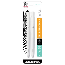 Zebra Pen, bLen Retractable Gel Pens, Medium Point 0.7mm, Black Ink, White Barrels, Rapid Dry Gel Ink, Low Vibration for More Stable, Easier to Control Writing, Refillable, 2-Pack (41402)