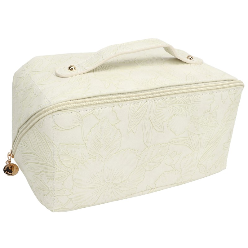 Makeup Cosmetic Bag Large Capacity Embossed Pattern Multifunctional Divider PU