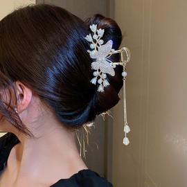 Wiwpar Gold Metal Large Butterfly Hair Claw Clips with Tassels and Bow Details - Nonslip Barrette Hairpins and Jaw Clips for Thick Hair, Hair Accessories for Women Girls